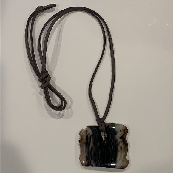 Geode Stone Slice Pendant on Sueded Long Necklace - Picture 4 of 4